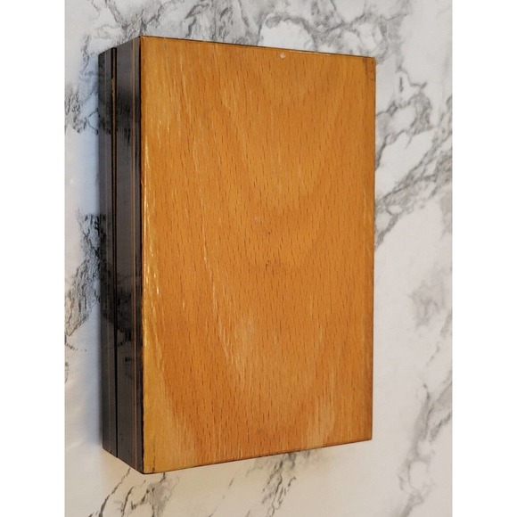 Lacquered Wood Box Marketry Inlaid Domed Hinged Handmade Jewelry Cigarette Box - Picture 7 of 10